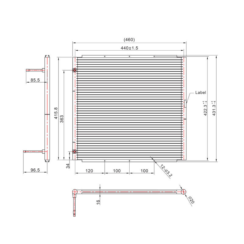 SC-1200 460*431.3mm Microchannel Tube Condenser Coil Heat Exchanger For Cooler