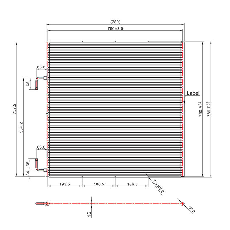 SC-1400 780*769.7mm Microchannel Tube Heat Exchanger Condenser Coil For Freezer
